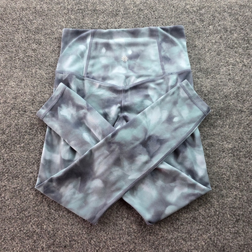 Athleta Elation Leggings High Rise Tie Dye Watercolor Blue Gray XS Yoga Tights - Picture 4 of 10